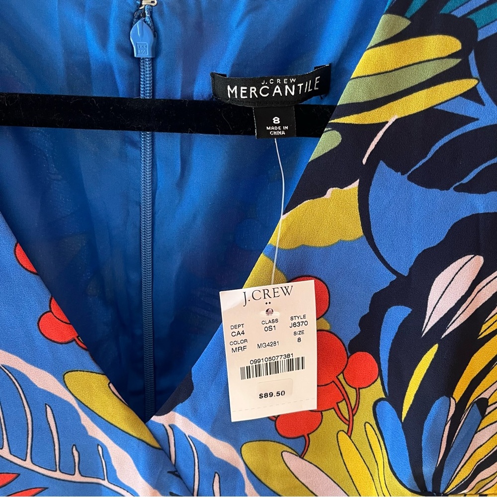 NWT J. Crew Blue Floral V-Neck faux wrap dress - Picture 5 of 6
